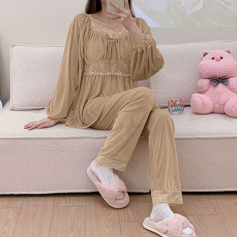 New season women's winter home bottom top pajamas stylish and comfortable cut model A1442 - Ecru