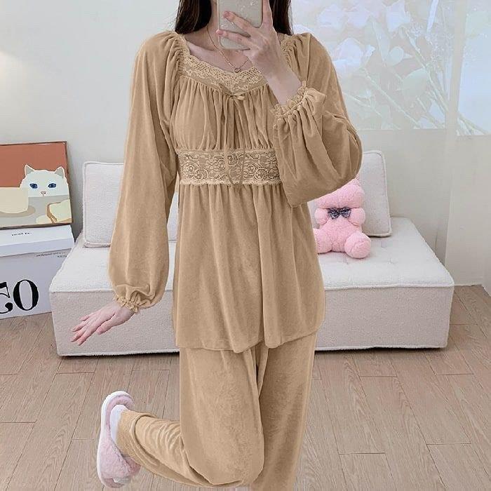 New season women's winter home bottom top pajamas stylish and comfortable cut model A1442 - Ecru