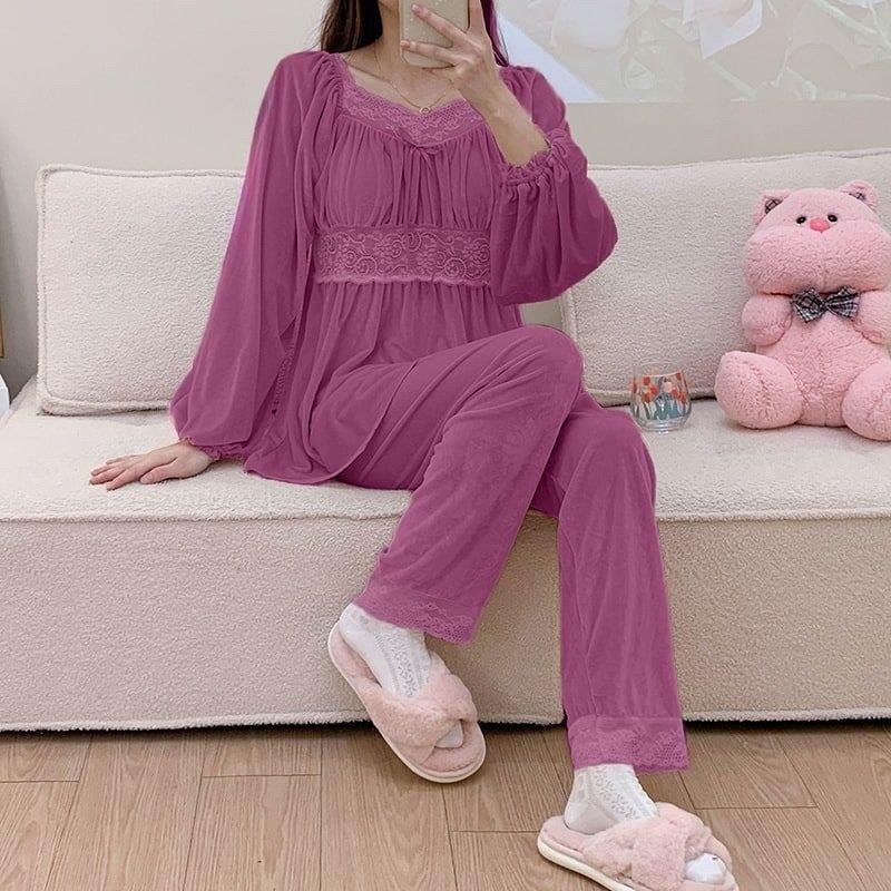 New season women's winter home bottom top pajamas stylish and comfortable cut model A1442 - Pink