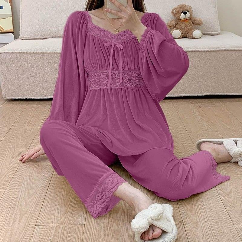 New season women's winter home bottom top pajamas stylish and comfortable cut model A1442 - Pink