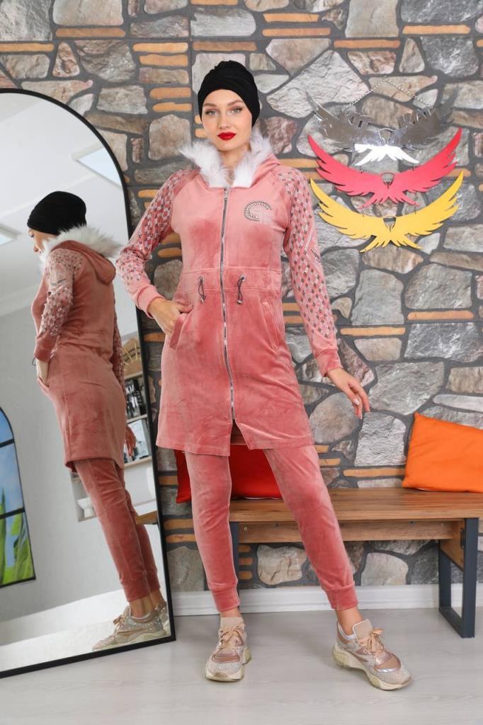 New season women's winter stylish and modern home pajamas bottom and top set model 9272 - Pink