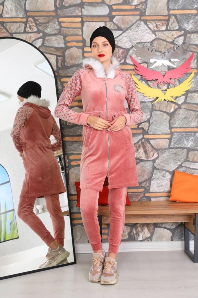 New season women's winter stylish and modern home pajamas bottom and top set model 9272 - Pink