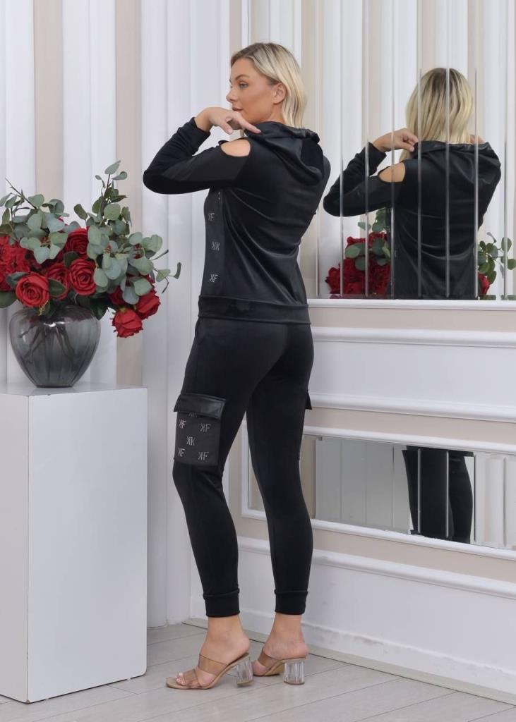 New season women's winter bottom top set home pajamas stylish and comfortable model A9346 - Black