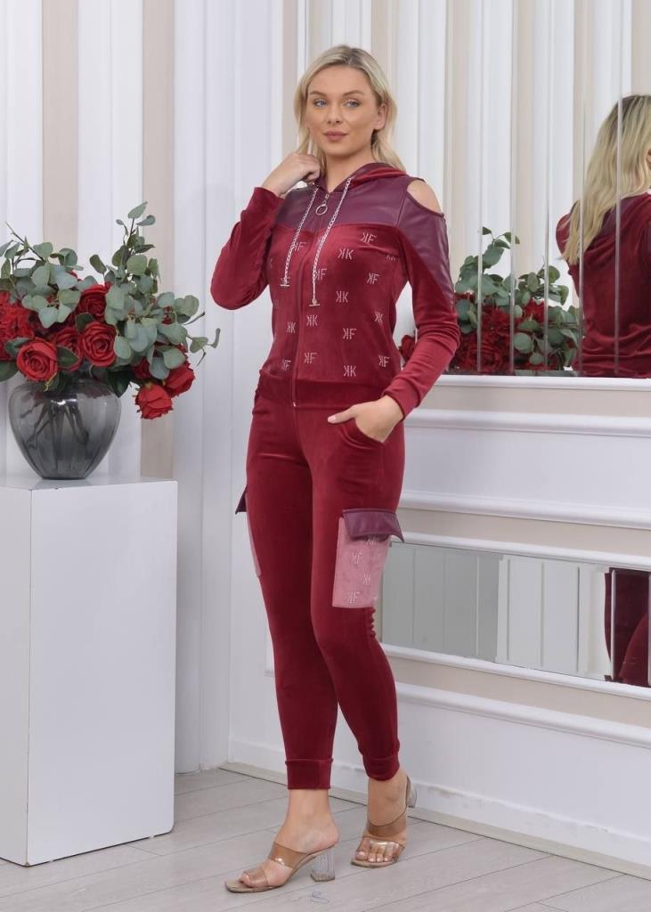 New season women's winter bottom top set home pajamas stylish and comfortable model A9346 - Burgundy