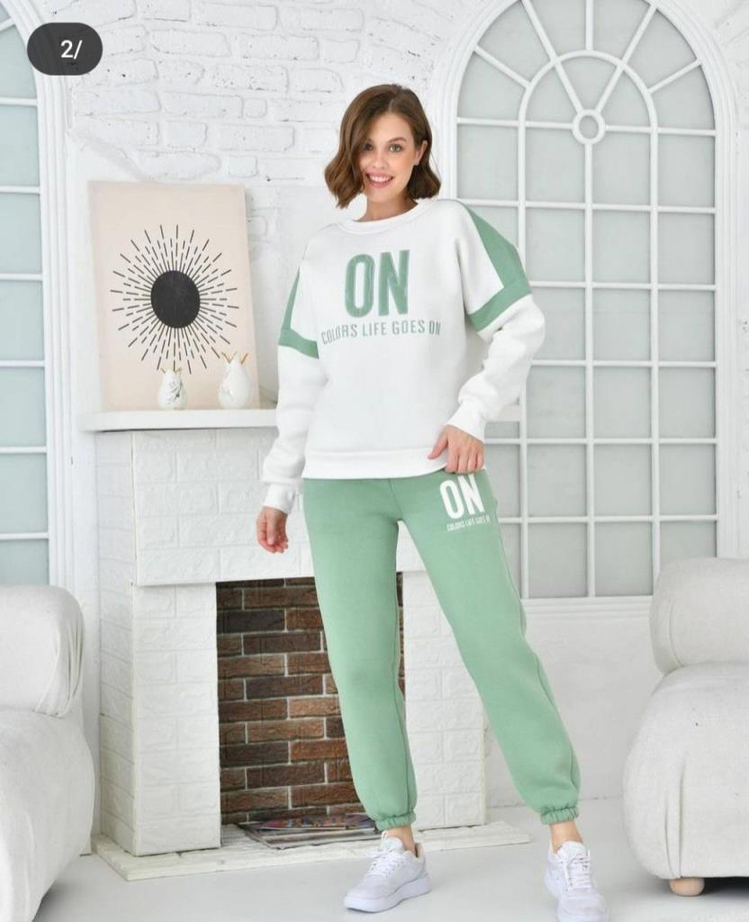 New season women's winter stylish and comfortable home pajamas model G0043 - ZEYTİN RENGİ