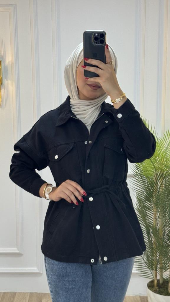 Denim jacket for veiled women, suitable for spring, easy to coordinate with any clothes and adds a wonderful touch to your daily look, model G02390 - Black