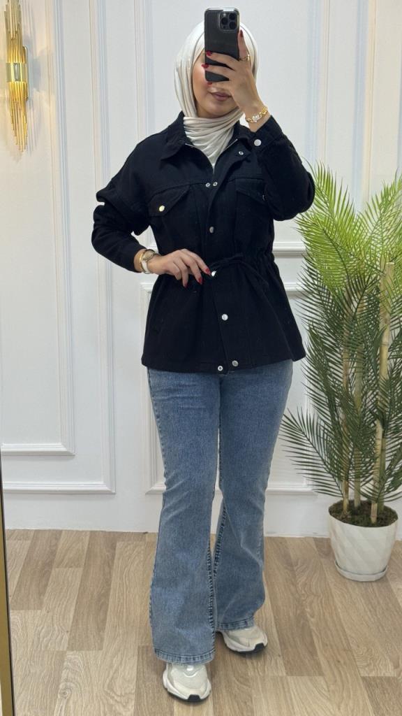 Denim jacket for veiled women, suitable for spring, easy to coordinate with any clothes and adds a wonderful touch to your daily look, model G02390 - Black