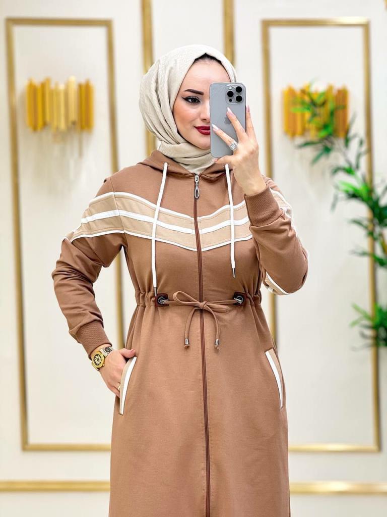 Long cotton jacket for veiled women, provides comfort and elegance in your daily looks, model A0276 - Beige