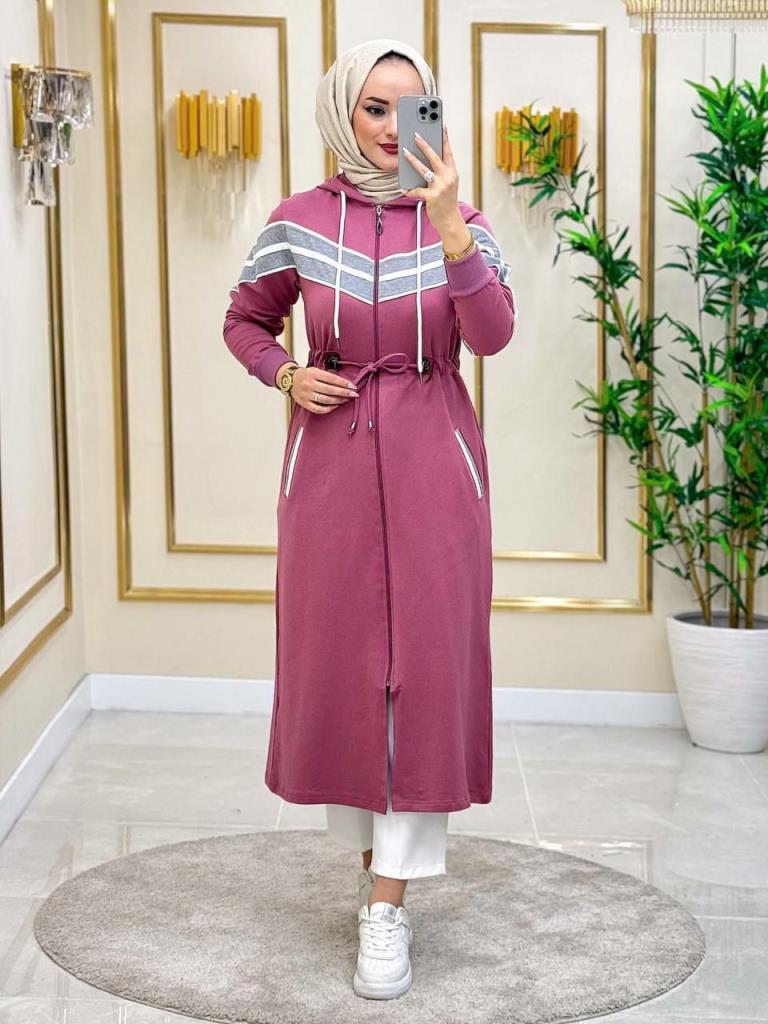 Long cotton jacket for veiled women, provides comfort and elegance in your daily looks, model A0276 - Pink