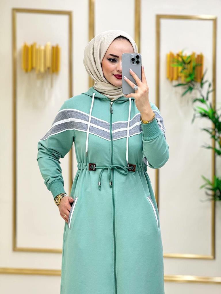 Long cotton jacket for veiled women, provides comfort and elegance in your daily looks, model A0276 - Green