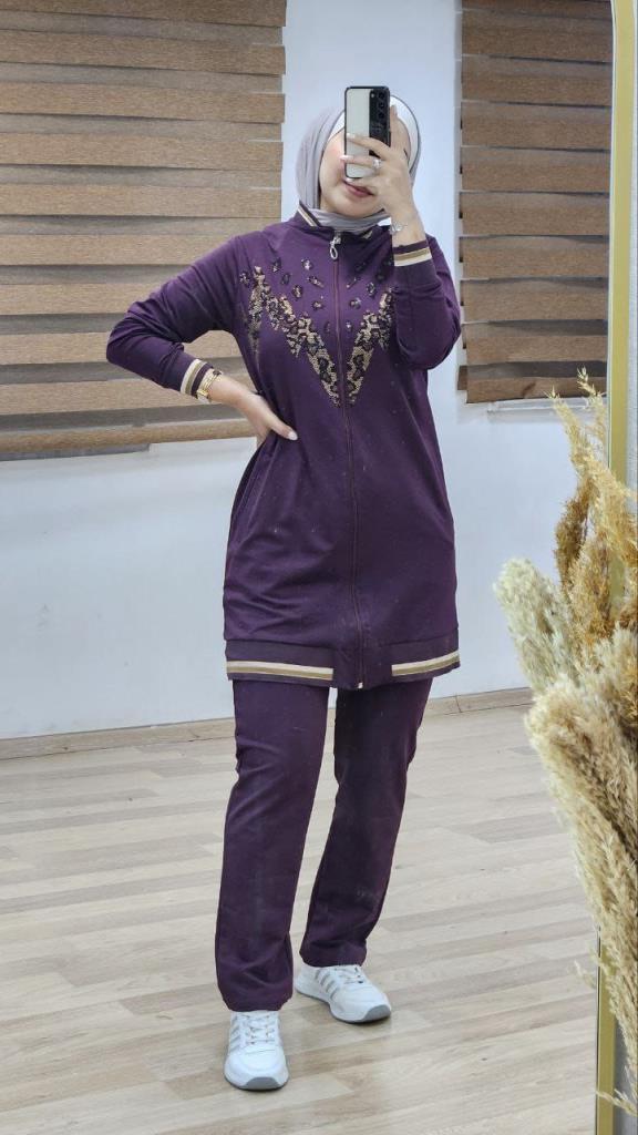 Elegant pajamas for veiled women with a distinctive design, equipped with a front zipper for easy wearing G0407 - Lilac