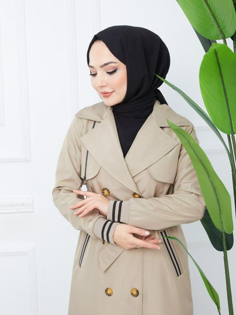 Multi colored elegant trench coat for veiled women model G0534 Beige G053401385 19827 TESETTUR G Y M IQRAA FASHION