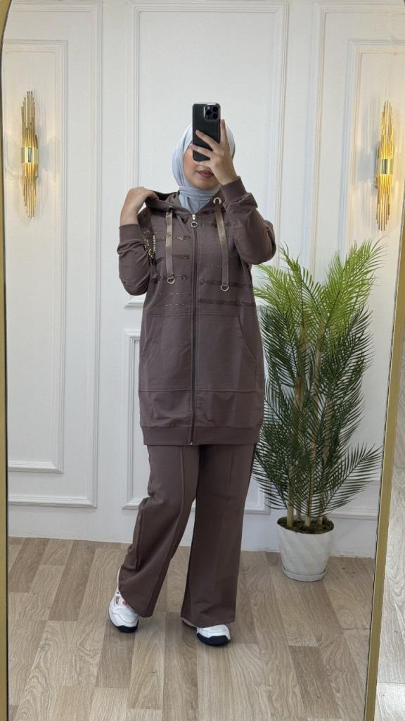 Yenı sezon kadın için tesettür ve şık dıor pijama takımı model , G0823 - KAHVE RENGİ