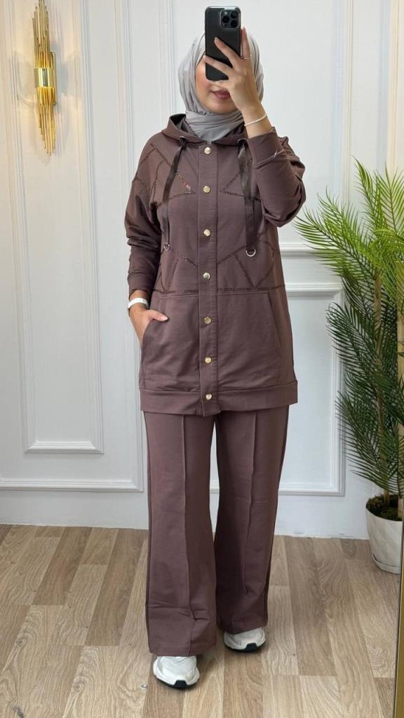 Elegant pajama set for veiled women, ideal for daily outings, model G0825 - Brown