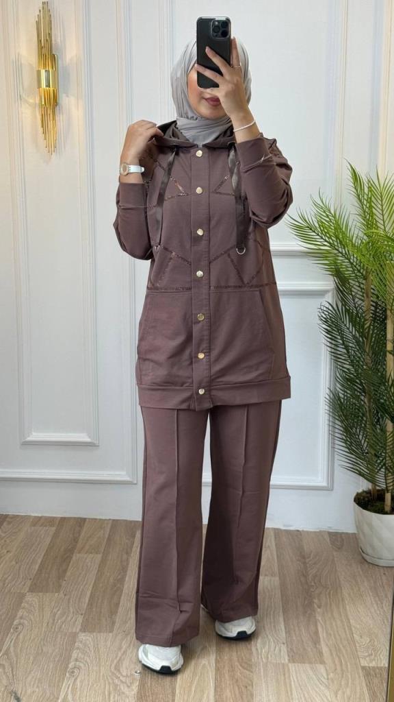 Elegant pajama set for veiled women, ideal for daily outings, model G0825 - Brown