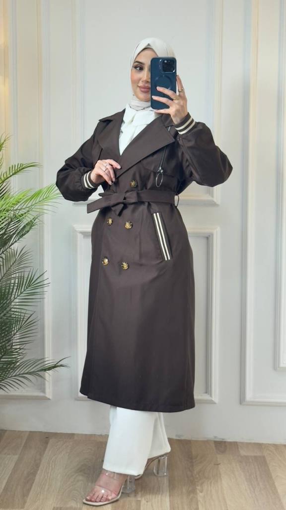 women's summer midi trench coat model G0857 - Brown