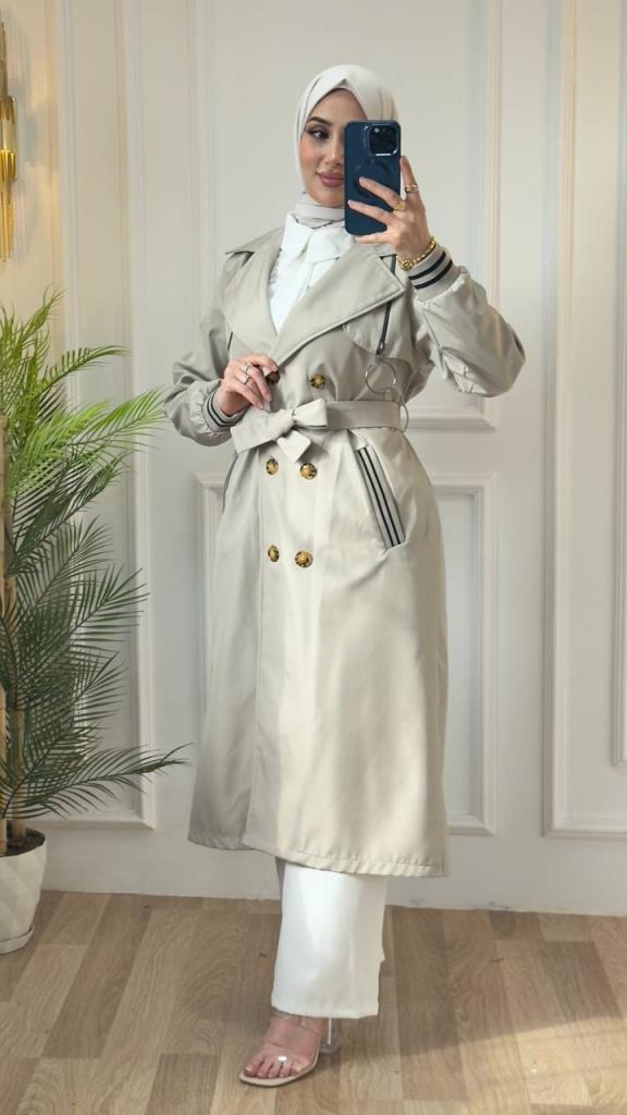women's summer midi trench coat model G0857 - Beige women's summer midi trench coat model G0857 - Beige