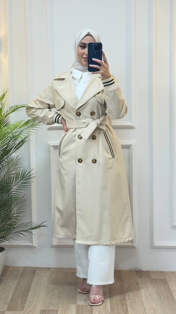 women's summer midi trench coat model G0857 - Beige women's summer midi trench coat model G0857 - Beige