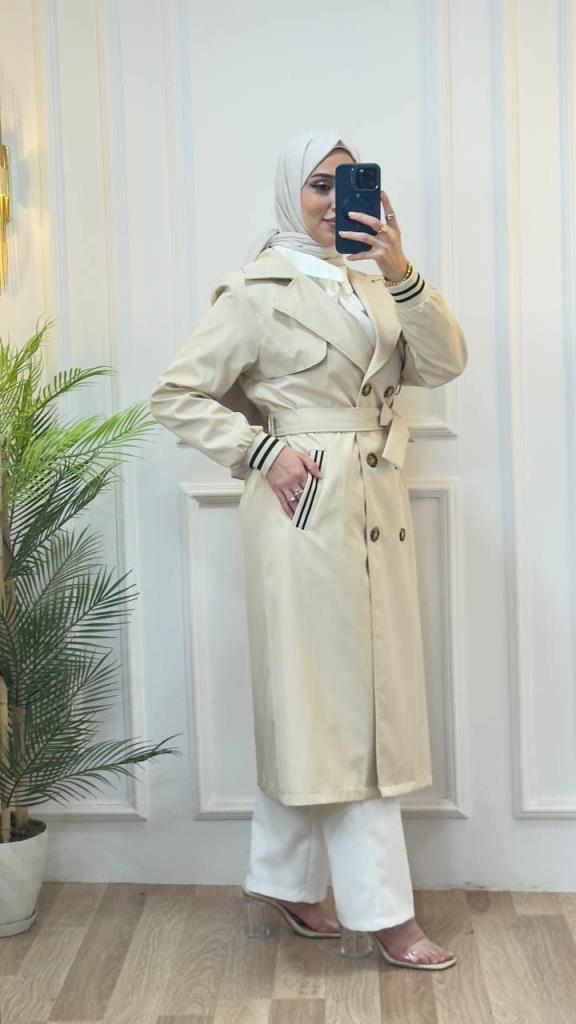 women's summer midi trench coat model G0857 - Beige women's summer midi trench coat model G0857 - Beige