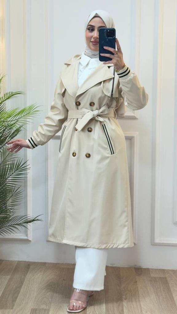 women's summer midi trench coat model G0857 - Beige women's summer midi trench coat model G0857 - Beige