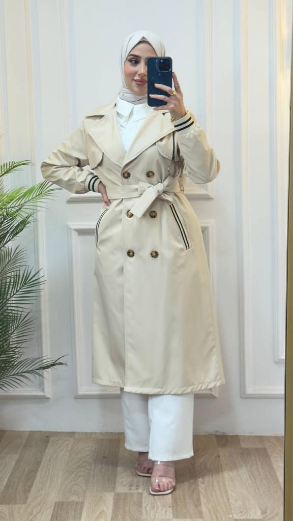 women's summer midi trench coat model G0857 - Beige women's summer midi trench coat model G0857 - Beige