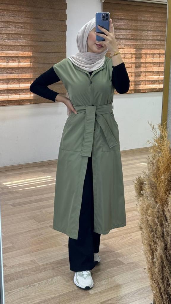 2 Piece Trench Coat Set for Veiled Women ModelG0958 - Green