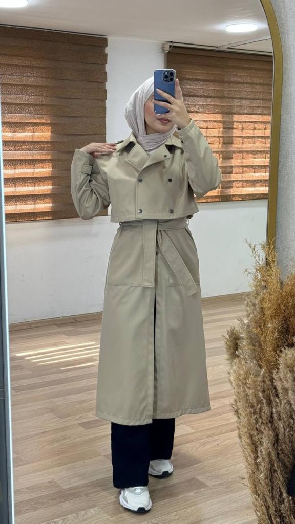 2 Piece Trench Coat Set for Veiled Women Mohail G0958 - Light Brown