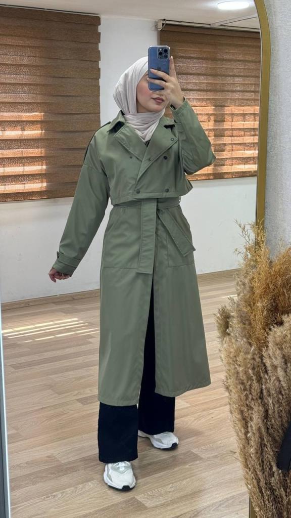 2 Piece Trench Coat Set for Veiled Women Mohail G0958 - Green