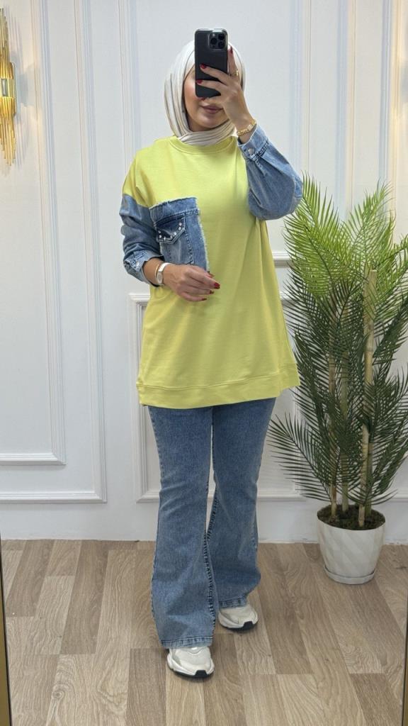 Comfortable and practical cotton pajamas for veiled women, model G9820 - ZEYTİN RENGİ