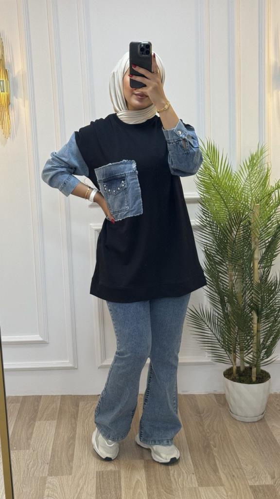 Yeni sezon kadın için tesettür pijama takımı pamuklu model G9820 - Black