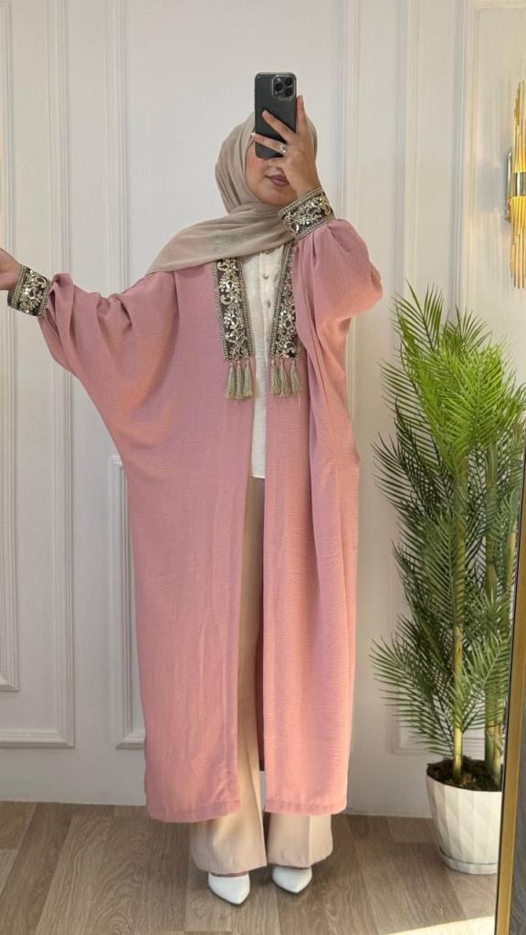 Wide and wide abaya for veiled women for summer and spring, model G1017 - PEMBE