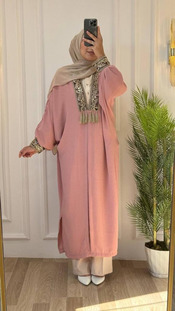 Wide and wide abaya for veiled women for summer and spring, model G1017 - Beige