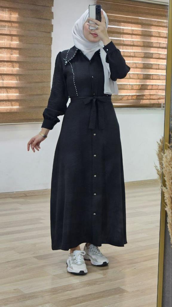 G1031 Long dress for veiled women with an elegant and modest design, model - Black