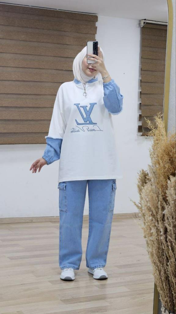 New season women's winter stylish and comfortable 3-piece denim set model G1079 - Light Blue