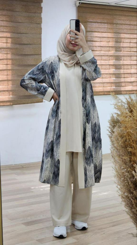 Three-piece set for veiled women for occasions, model G1093 - GRİ