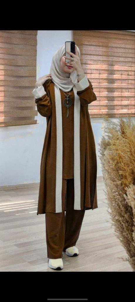 بدلة حجاب نسائية موديل G1094 - بني