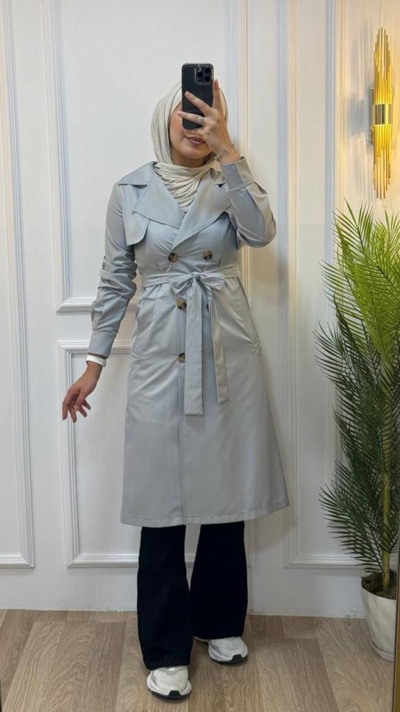 Trench jacket for veiled women, model g1150 - GRİ