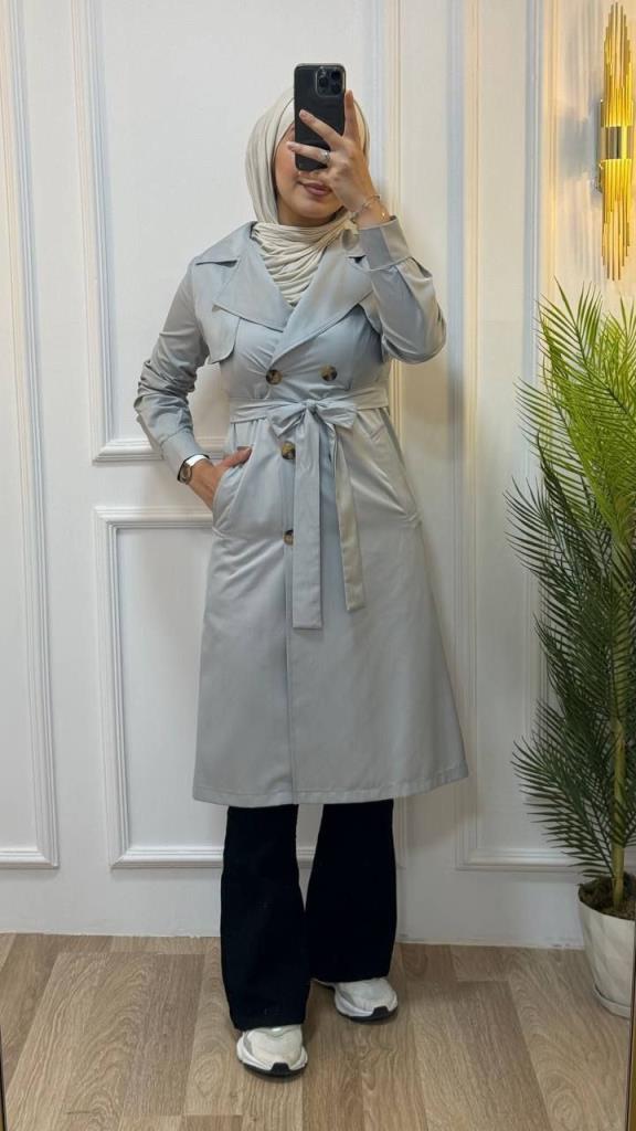 Trench jacket for veiled women, model g1150 - GRİ