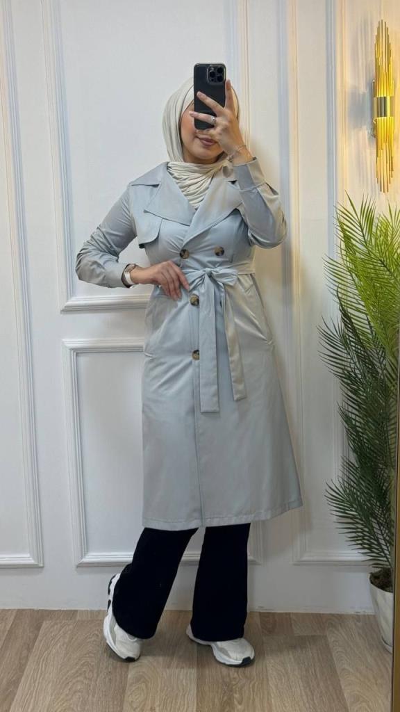 Trench jacket for veiled women, model g1150 - GRİ