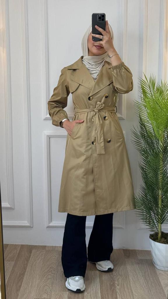 new season women's summer + spring trench coat is suitable for daily use model G1151 - AÇIK KAHVE