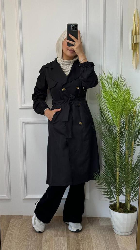 women's summer midi trench coat model G1151 - Black