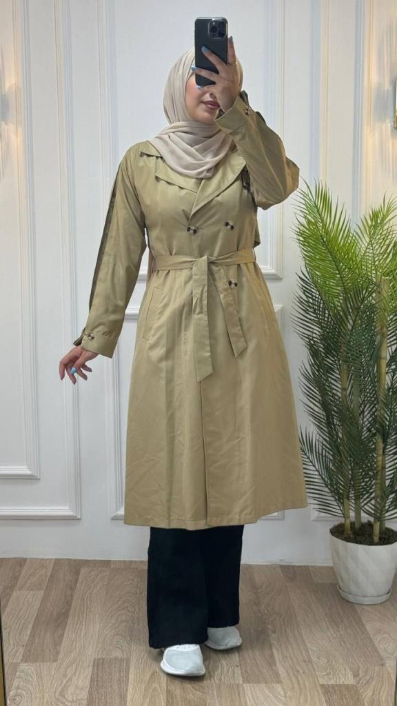 New seasonal women's summer + spring trench coat midi, stylish and comfortable, suitable for daily use, model G1155 - AÇIK KAHVE