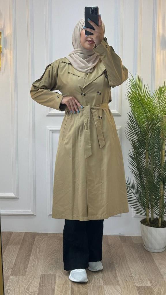 New seasonal women's summer + spring trench coat midi, stylish and comfortable, suitable for daily use, model G1155 - AÇIK KAHVE