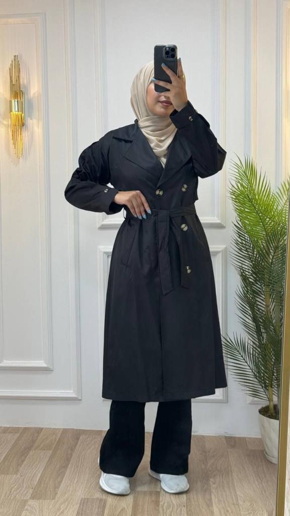 New seasonal women's summer + spring trench coat midi, stylish and comfortable, suitable for daily use, model G1155 - Black