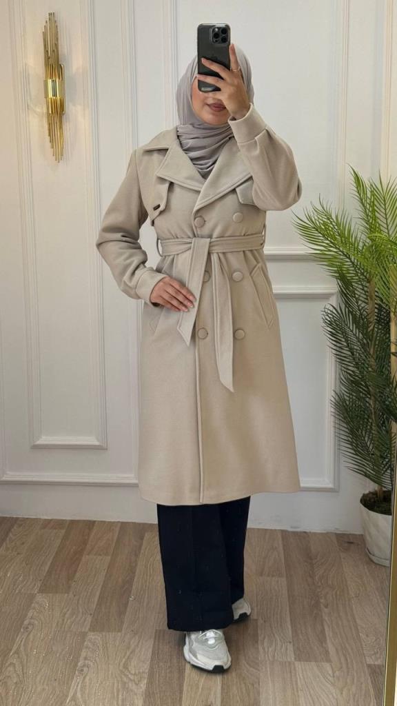 New season women's winter midi coat, comfortable cut, suitable for daily use, model G1177 - Beige