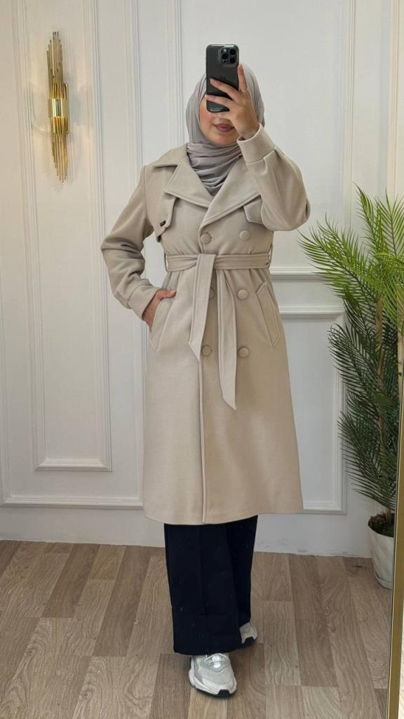 New season women's winter midi coat, comfortable cut, suitable for daily use, model G1177 - Beige