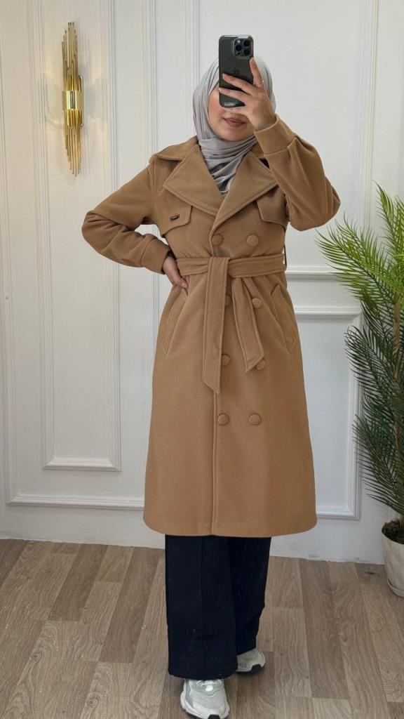 New season women's winter midi coat, comfortable cut, suitable for daily use, model G1177 - AÇIK KAHVE