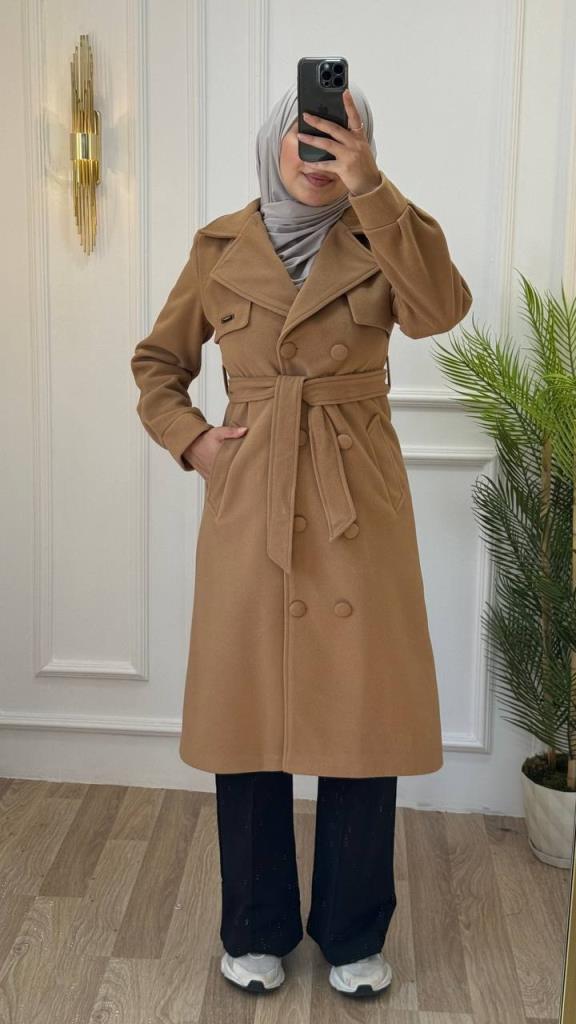 New season women's winter midi coat, comfortable cut, suitable for daily use, model G1177 - AÇIK KAHVE