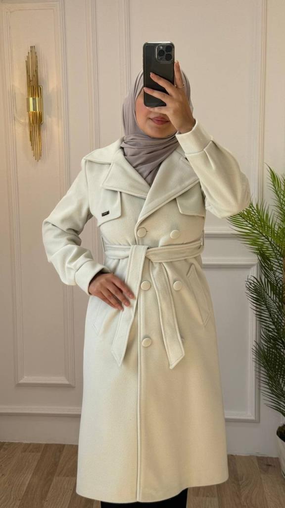 New season women's winter midi coat, comfortable cut, suitable for daily use, model G1177 - Ecru