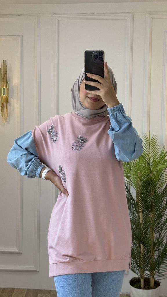 A comfortable and stylish blouse for hijabis, featuring a unique design perfect for everyday looks model G1187. - Pink